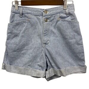Bonjour Striped Denim Shorts Womens 9/10 Blue White High Waisted Cuffed Hem Read